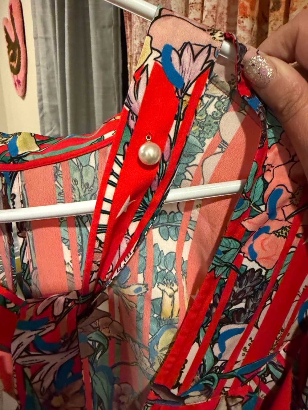 NWT Golden Goose Red Floral Stripe Ruffle Dress Size Extra Small - Picture 13 of 14